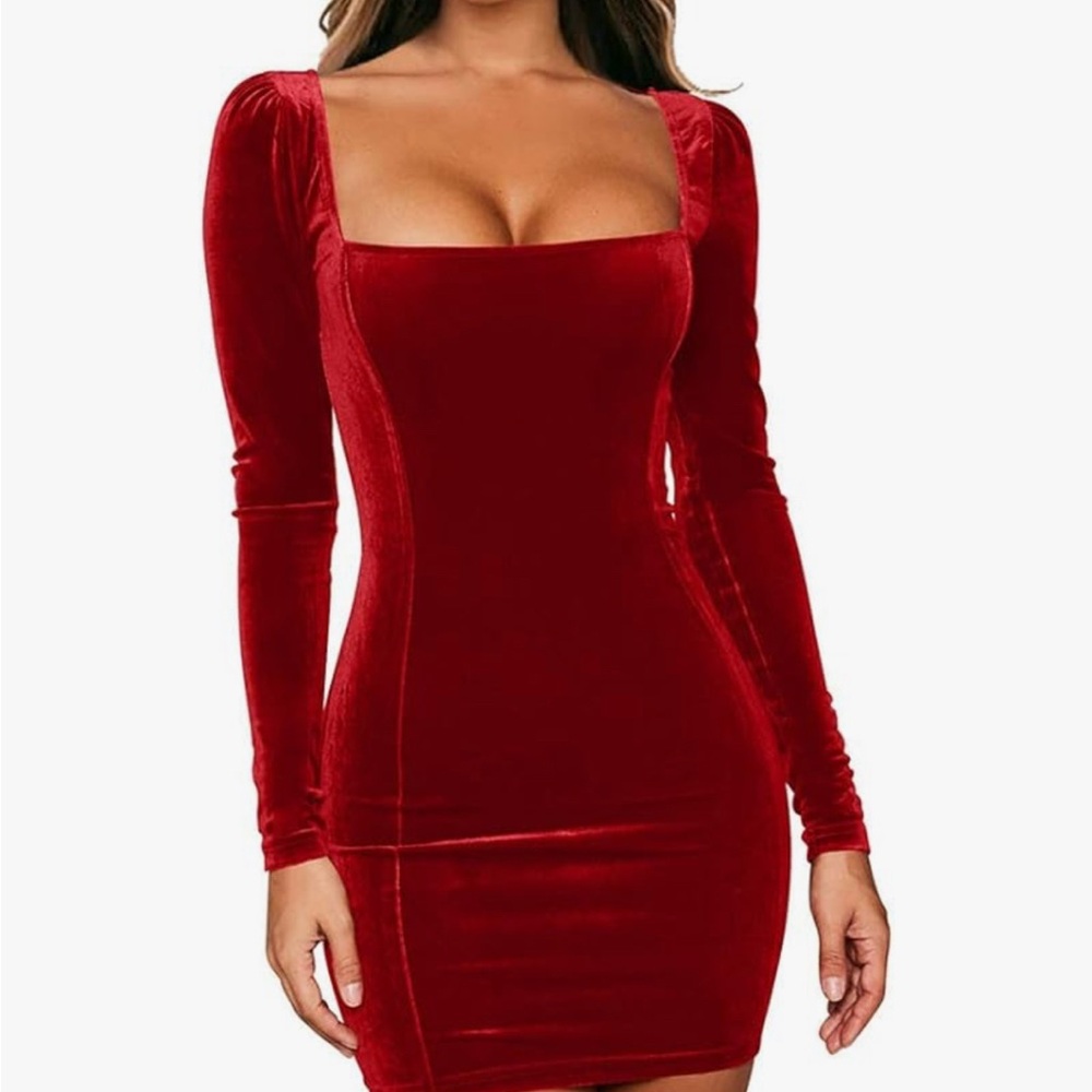 Chic Long Sleeve Red Velvet Dress